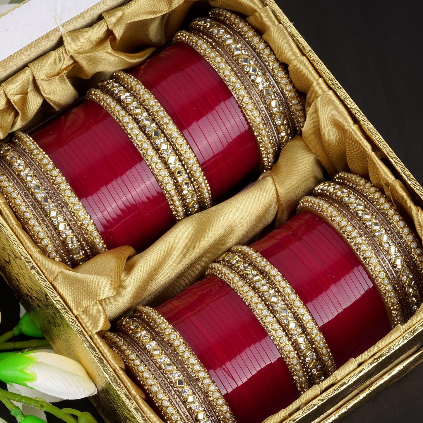 Archu's Bridal Bangles with Pearl tuned Kundan Kada