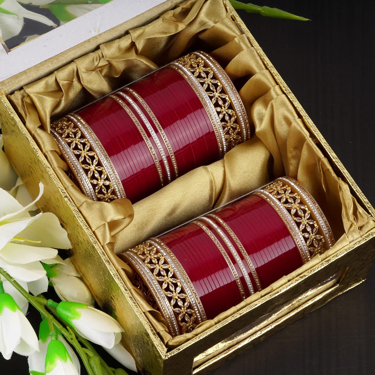 Premium Bridal Bangles with Flowers AD tuned
