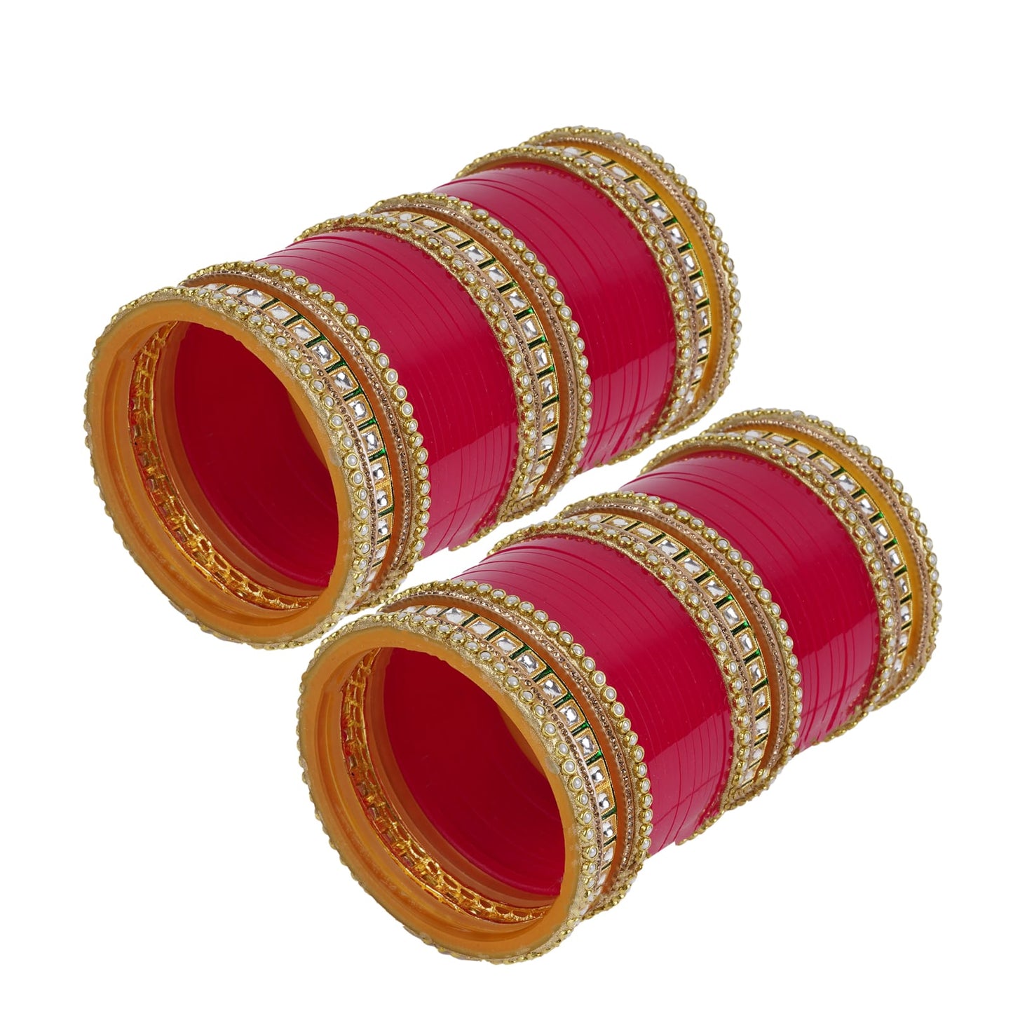 Meenakari Chura with Green Kundan