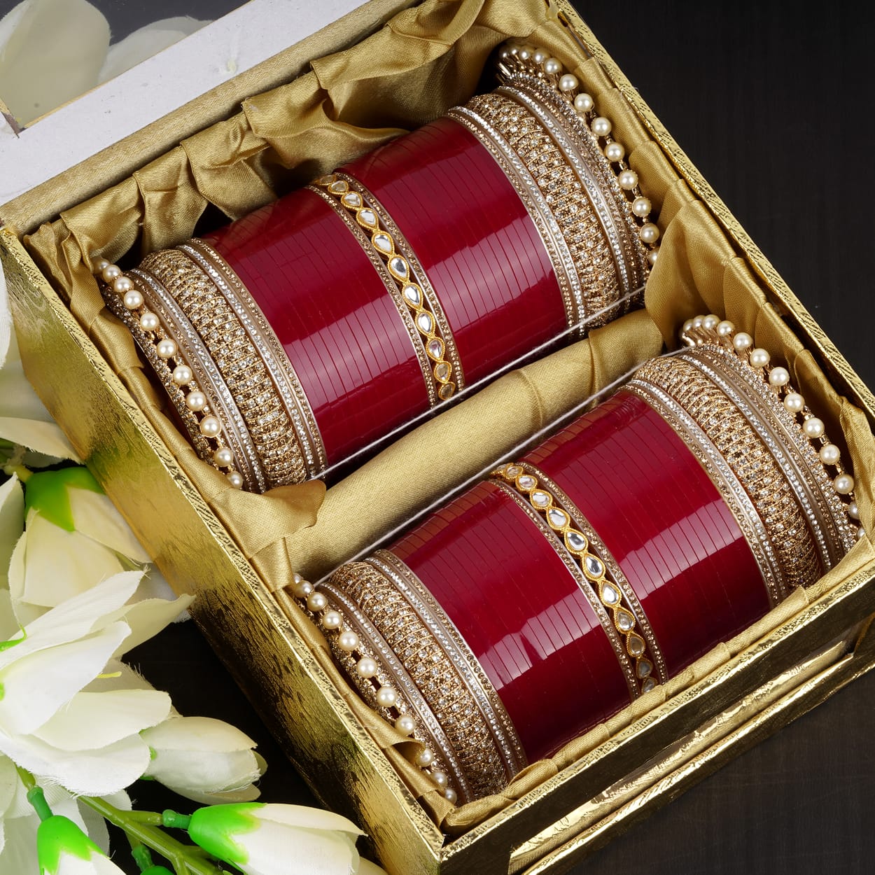 Archu bangles with double Kundan pearls