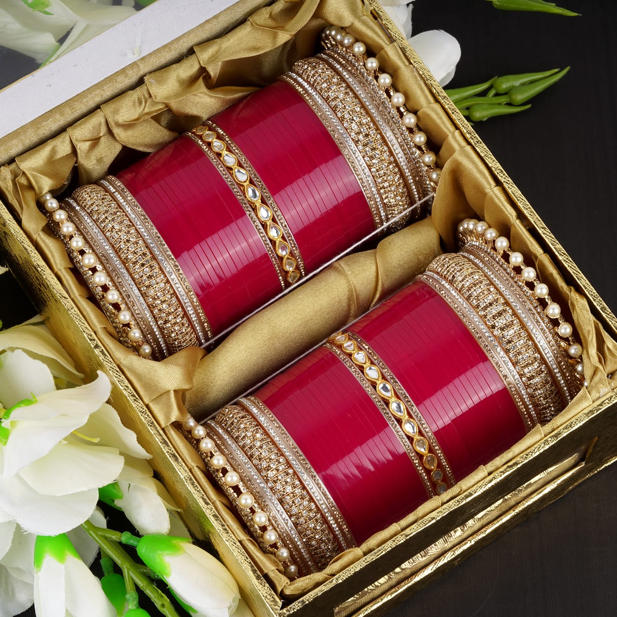 Archu bangles with double Kundan pearls