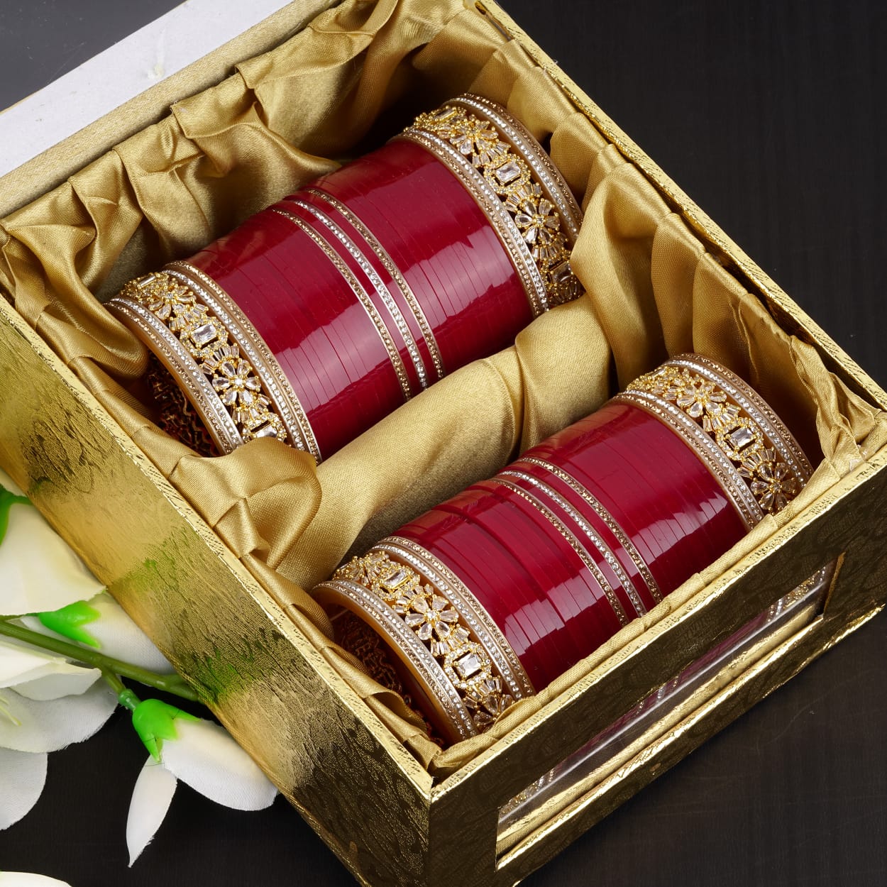 Antique bridal bangles Double reverse AD stone