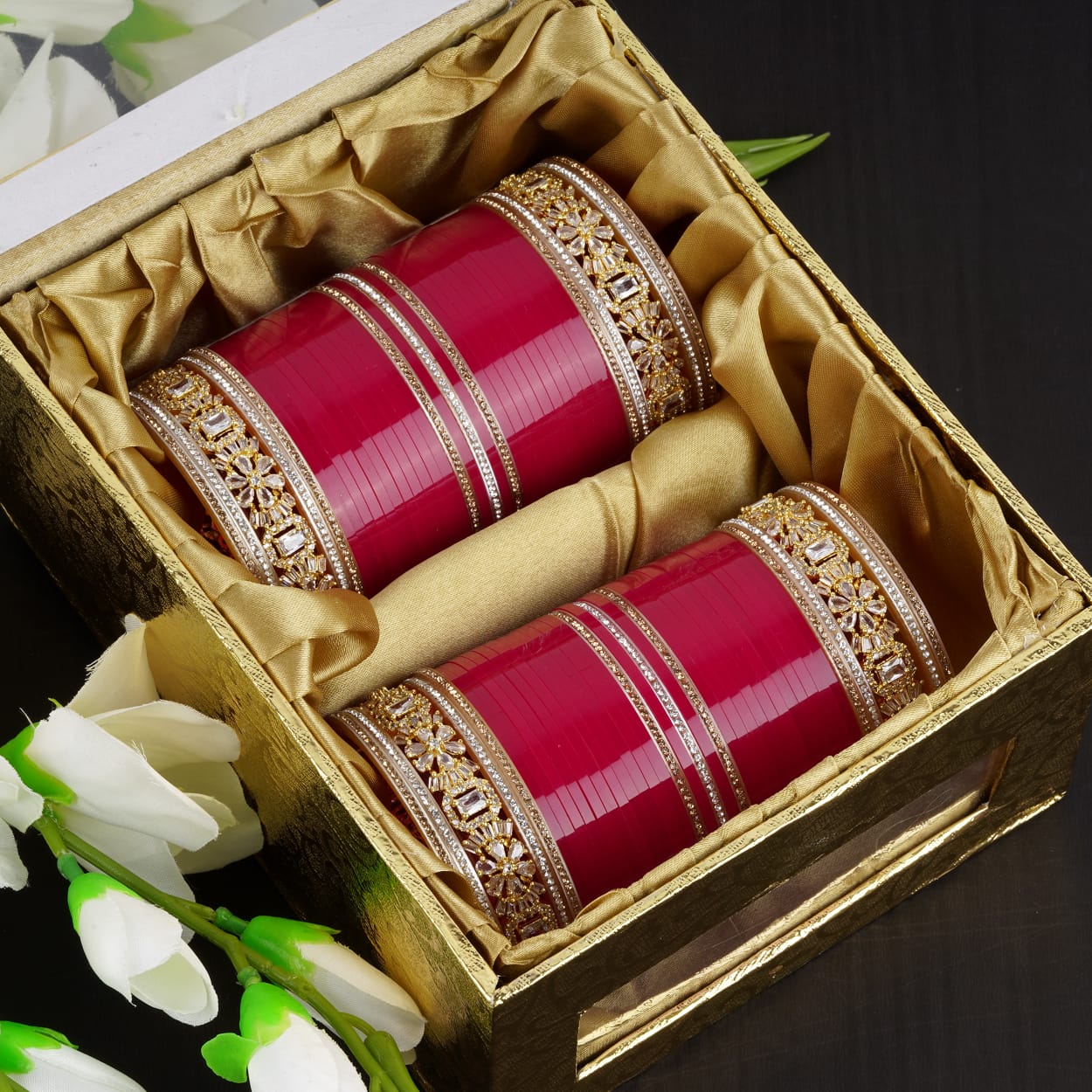 Antique bridal bangles Double reverse AD stone