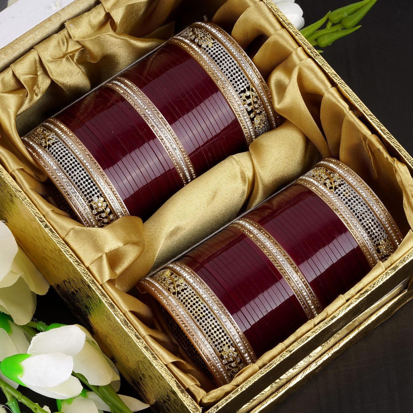 Traditional Bridal bangles with AD Kada