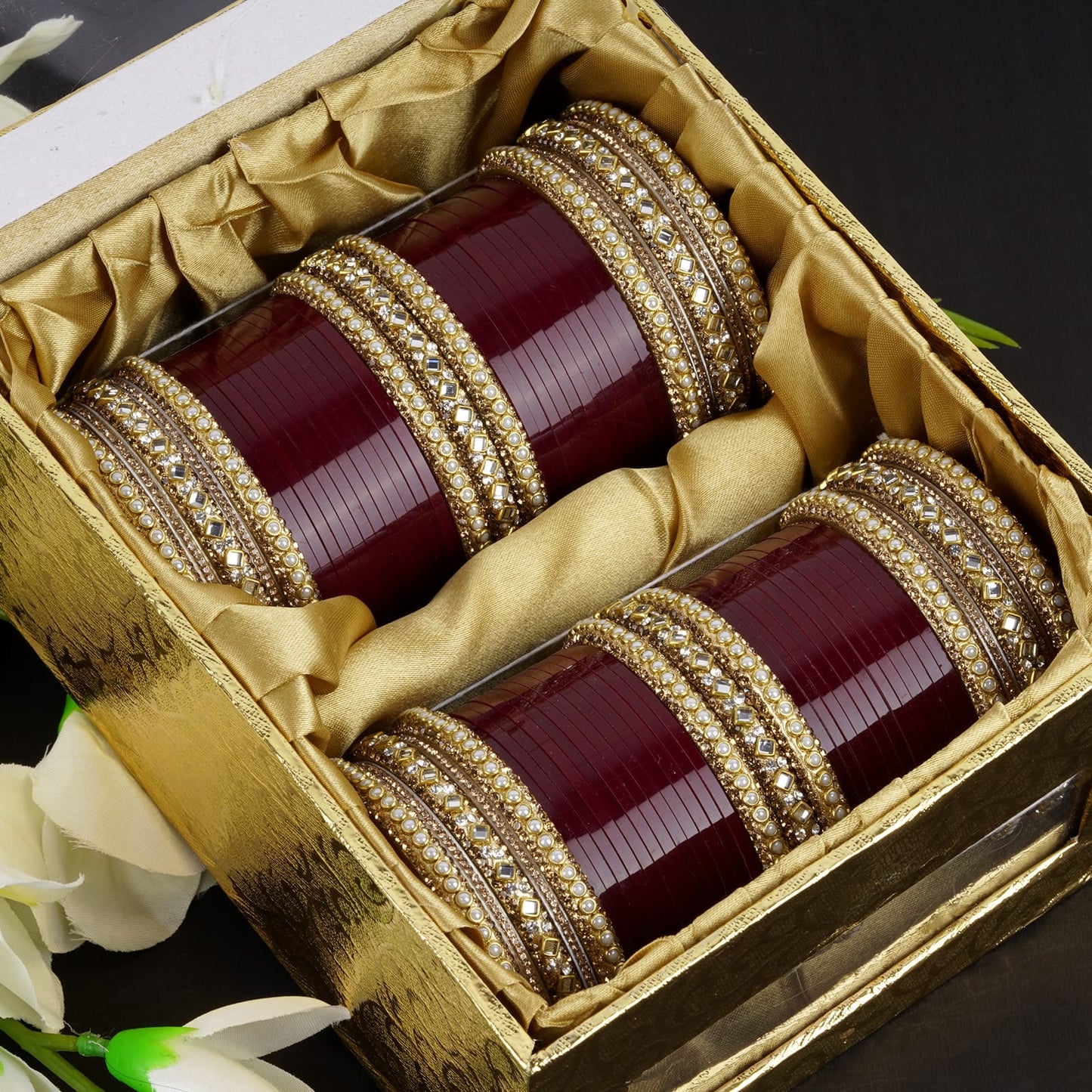 Archu's Bridal Bangles with Pearl tuned Kundan Kada