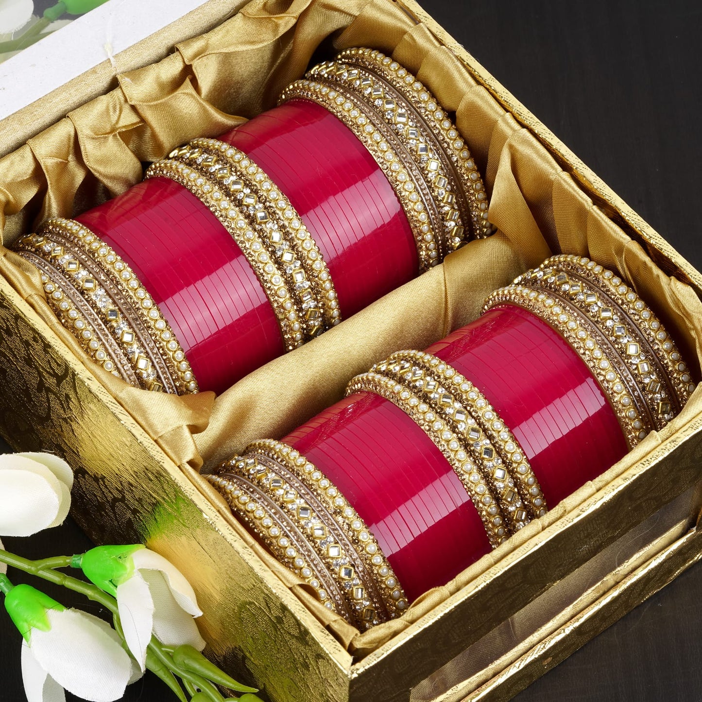 Archu's Bridal Bangles with Pearl tuned Kundan Kada