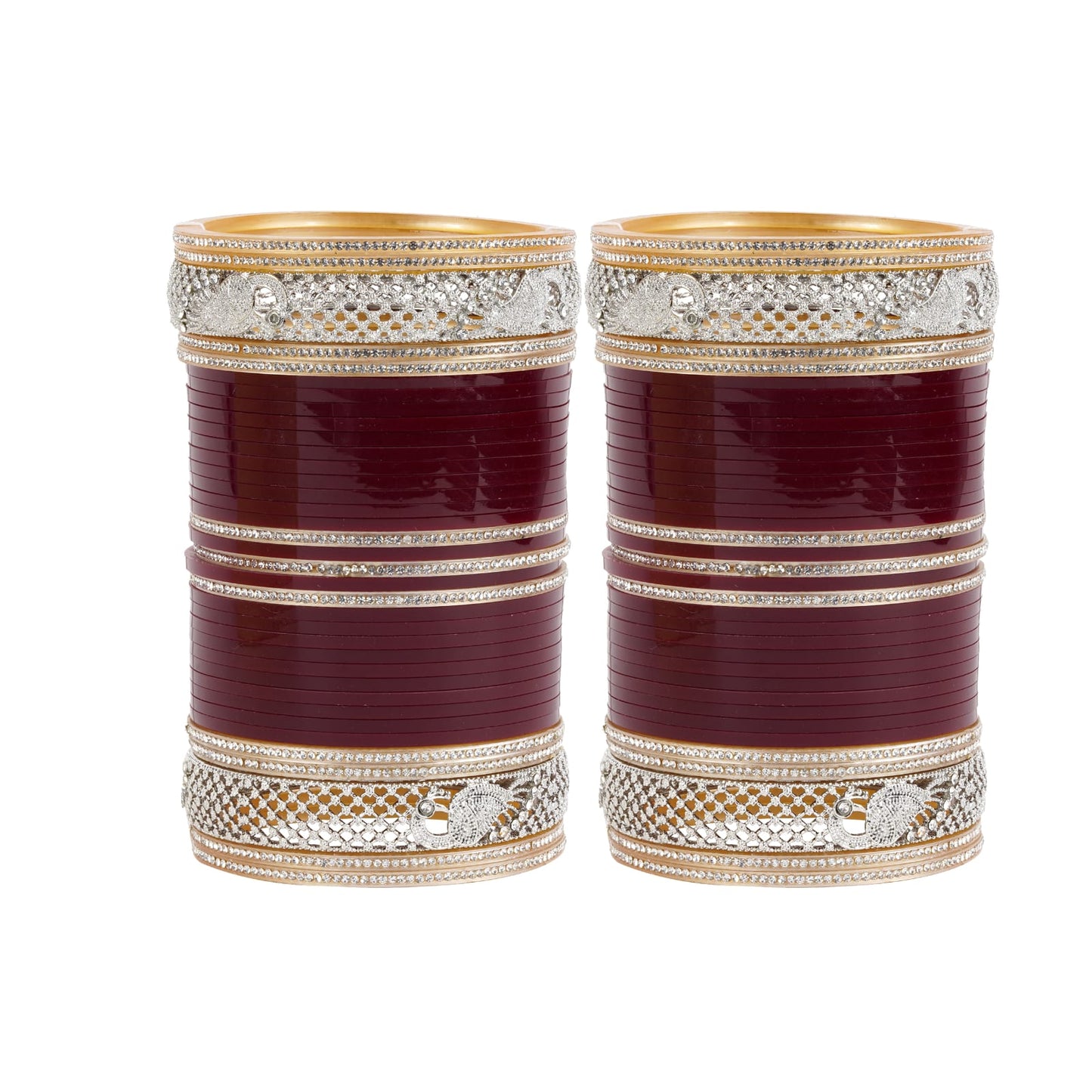 Stylish Bangles for bride with AD tuned Peacock shape
