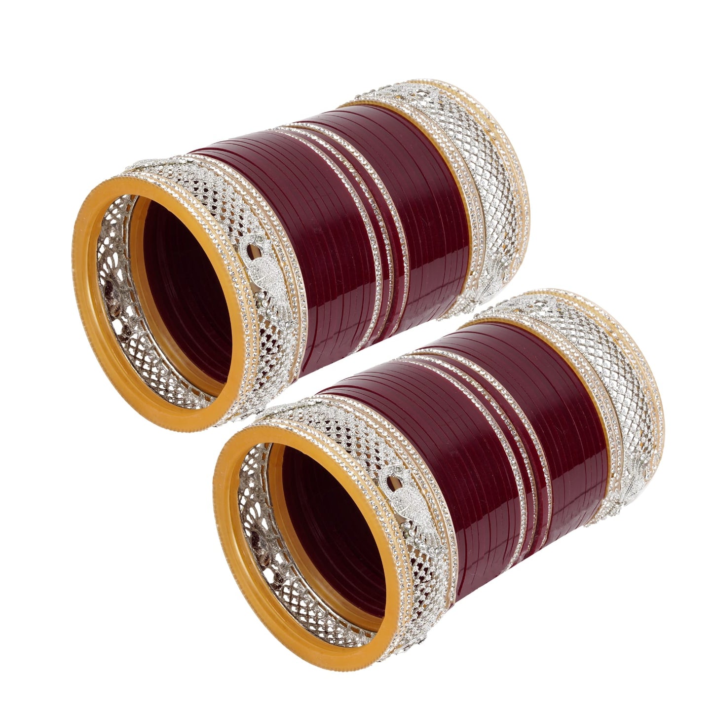 Stylish Bangles for bride with AD tuned Peacock shape