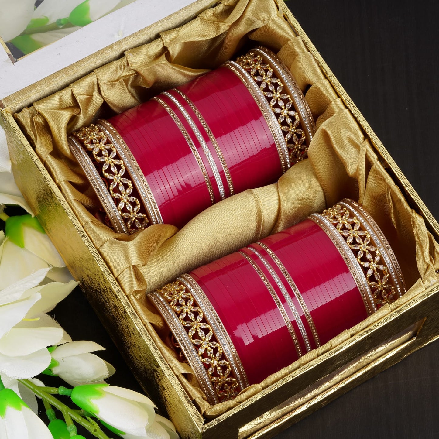 Premium Bridal Bangles with Flowers AD tuned