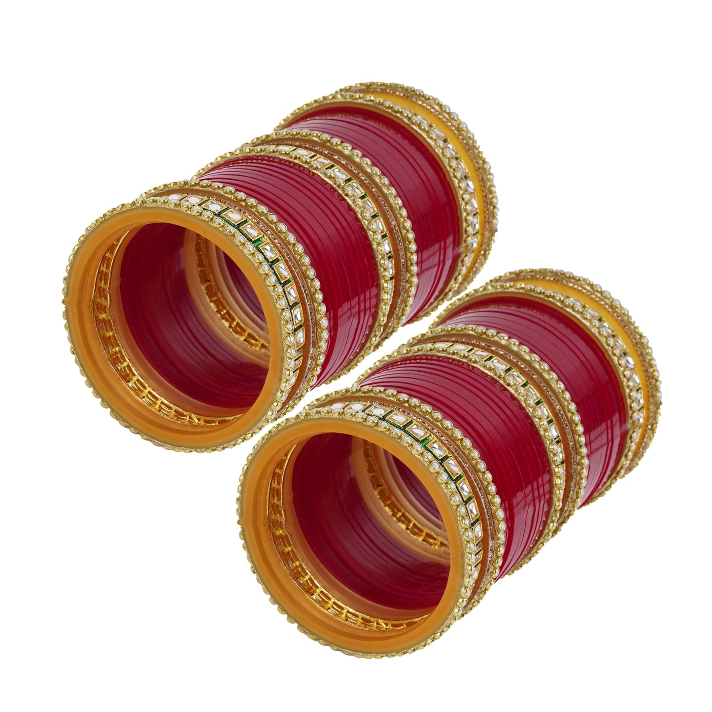 Meenakari Chura with Green Kundan