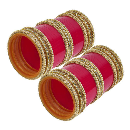 Gold-tone finish bridal bangles with AD stones