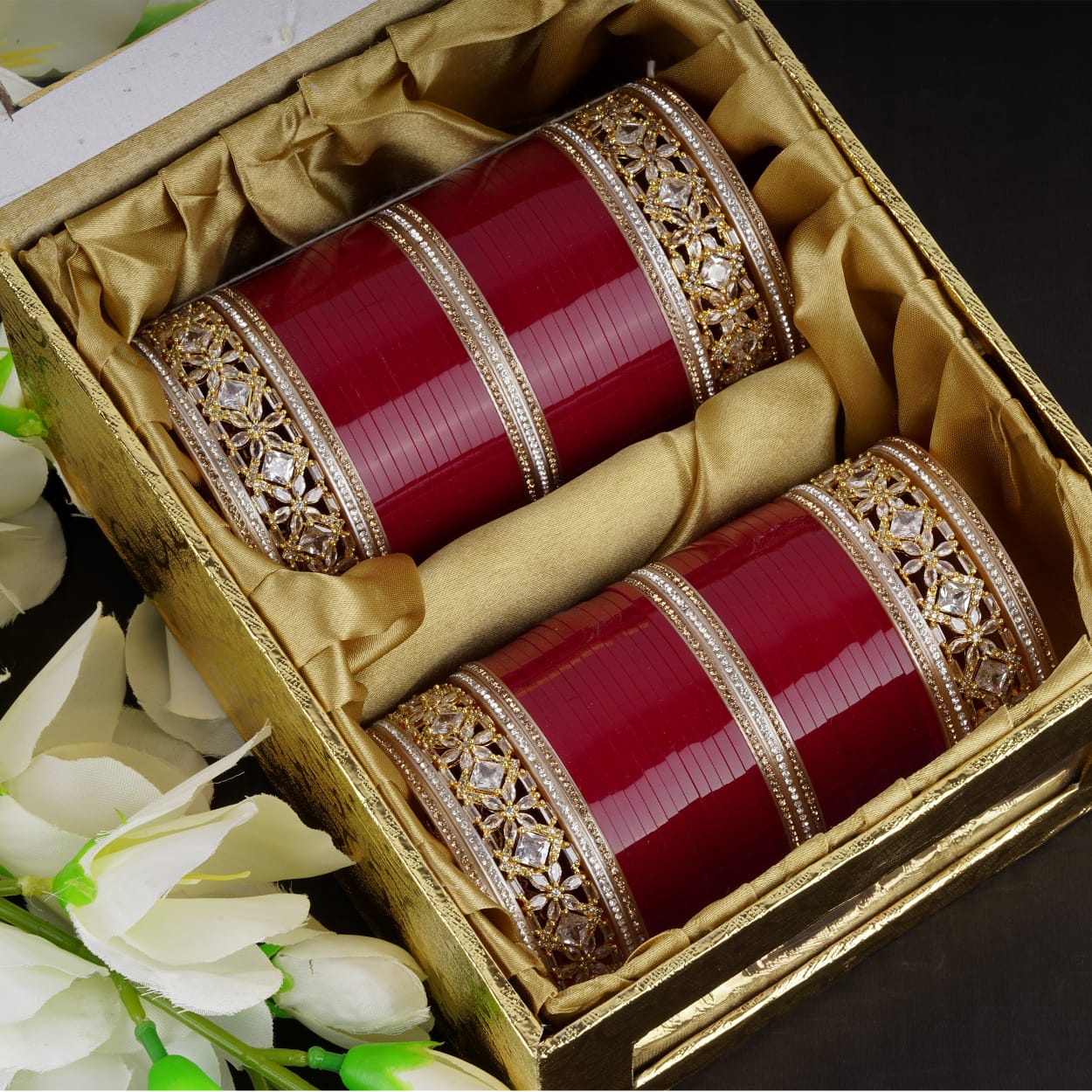 Antique bridal bangles with large reverse AD tuned