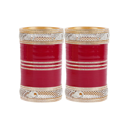 Stylish Bangles for bride with AD tuned Peacock shape