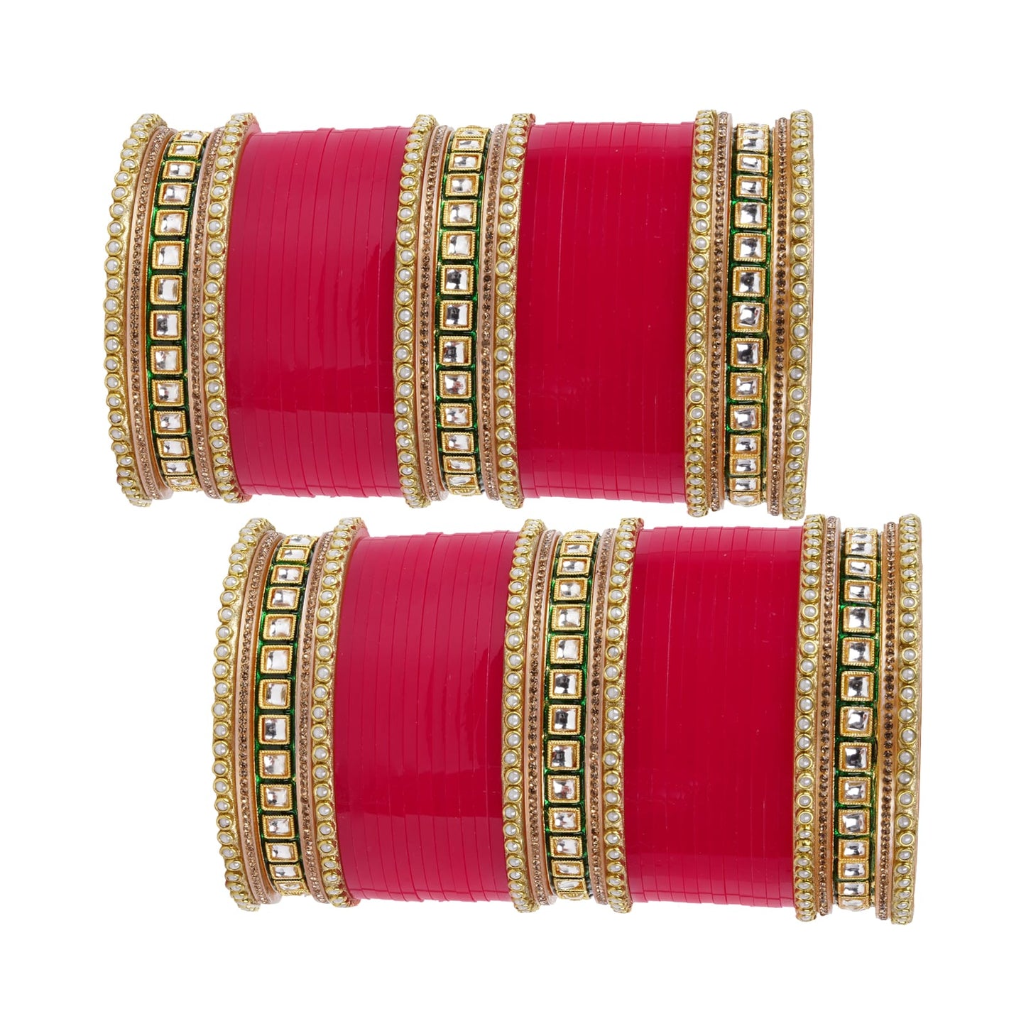 Meenakari Chura with Green Kundan