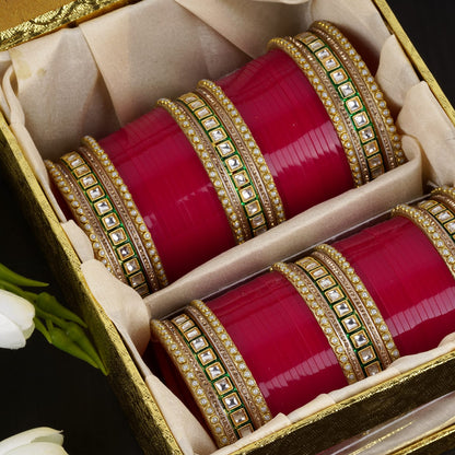 Meenakari Chura with Green Kundan