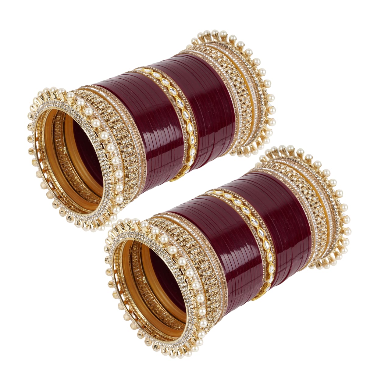 Archu bangles with double Kundan pearls