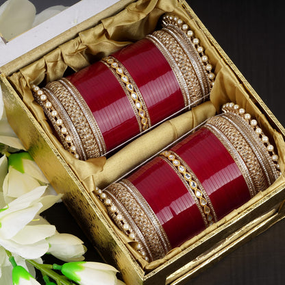 Archu bangles with double Kundan pearls
