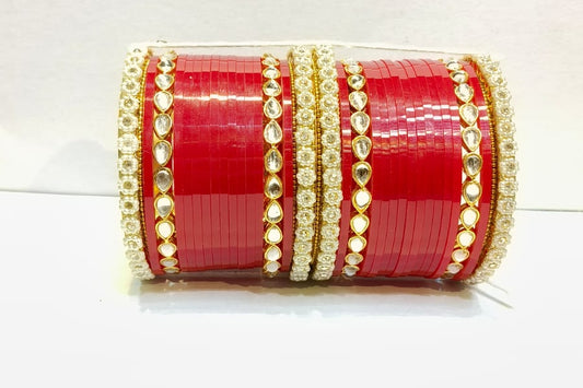 Red Colour  Chura Golden Kundan For Party Wear