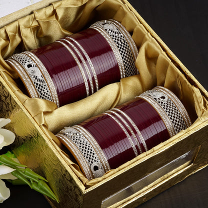 Stylish Bangles for bride with AD tuned Peacock shape