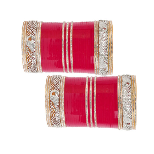 Stylish Bangles for bride with AD tuned Peacock shape