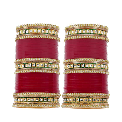 Meenakari Chura with Green Kundan