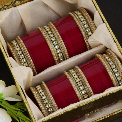 Meenakari Chura with Green Kundan