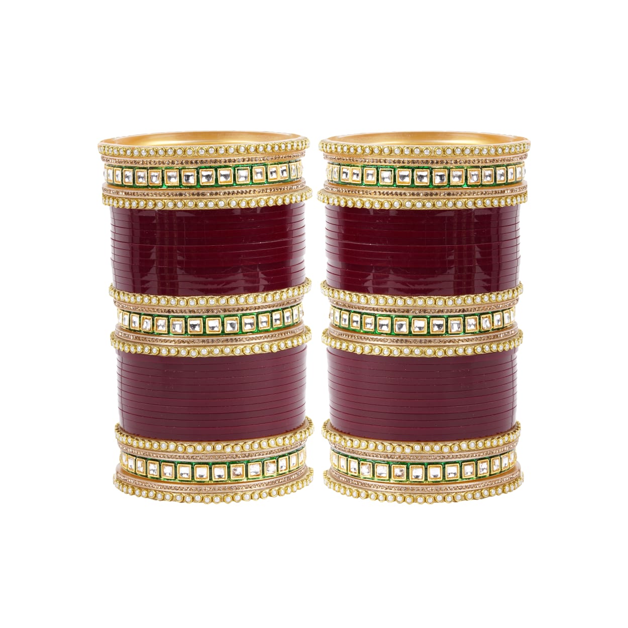 Meenakari Chura with Green Kundan