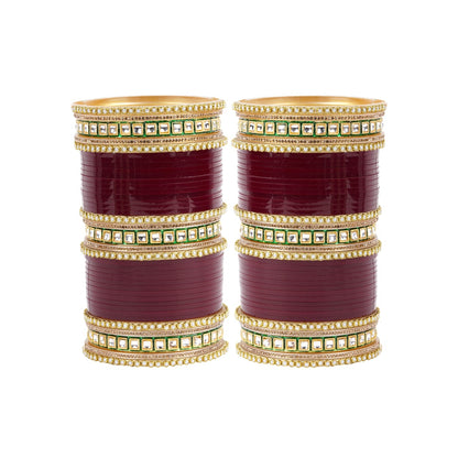 Meenakari Chura with Green Kundan