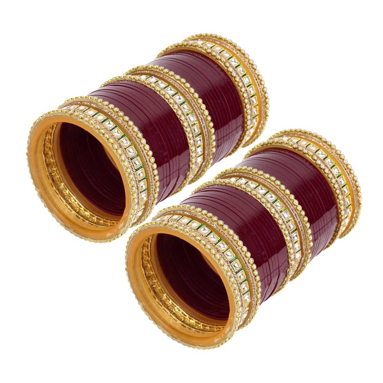 Meenakari Chura with Green Kundan