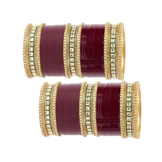 Meenakari Chura with Green Kundan