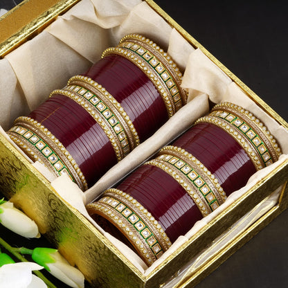 Meenakari Chura with Green Kundan