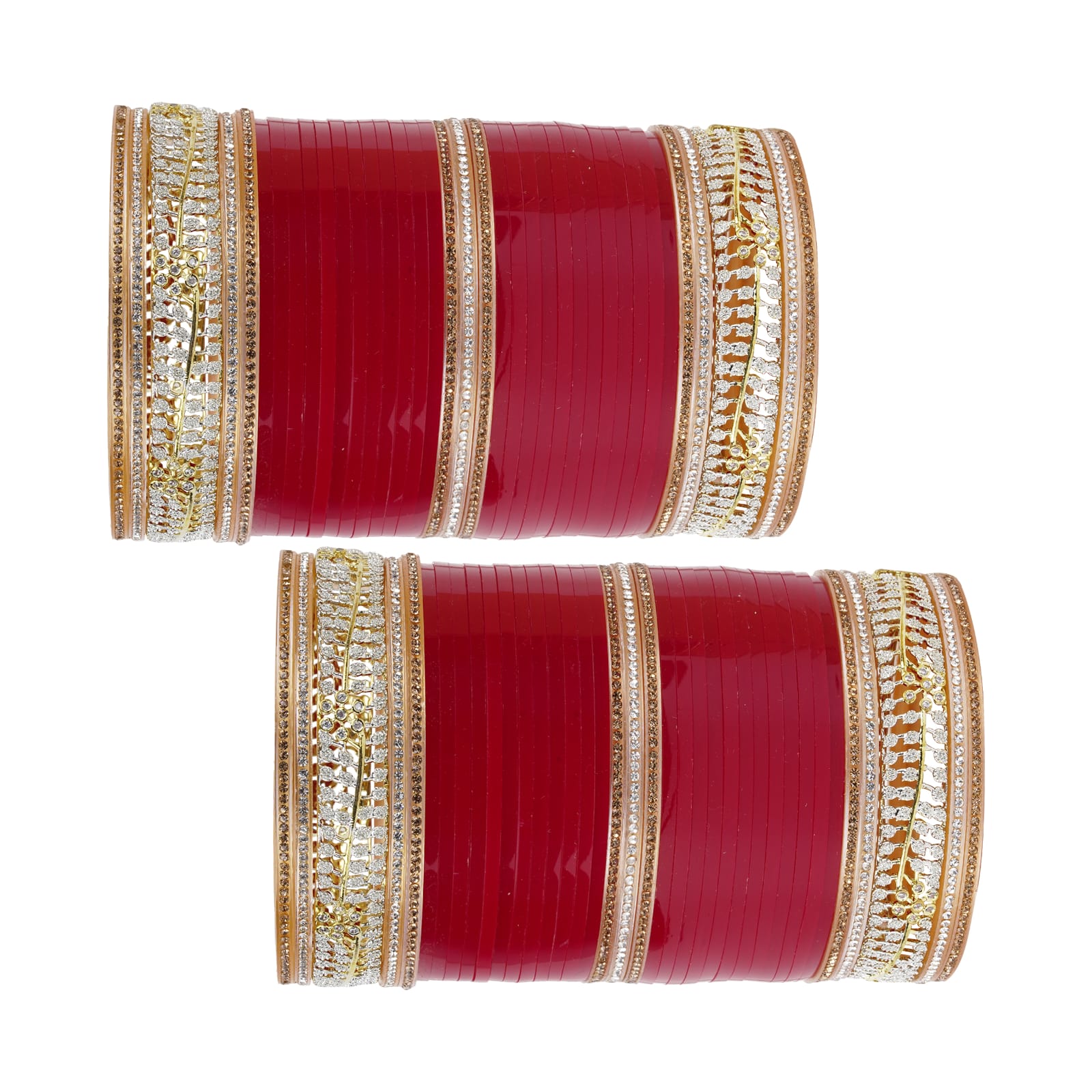 Red-maroon wedding bangles with premium AD finish