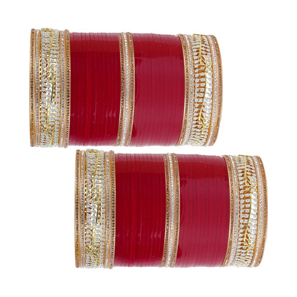 Red-maroon wedding bangles with premium AD finish