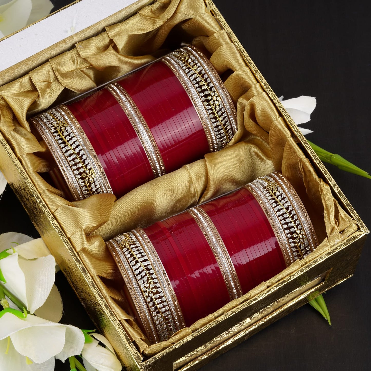 Bridal chura with detailed leaf design work