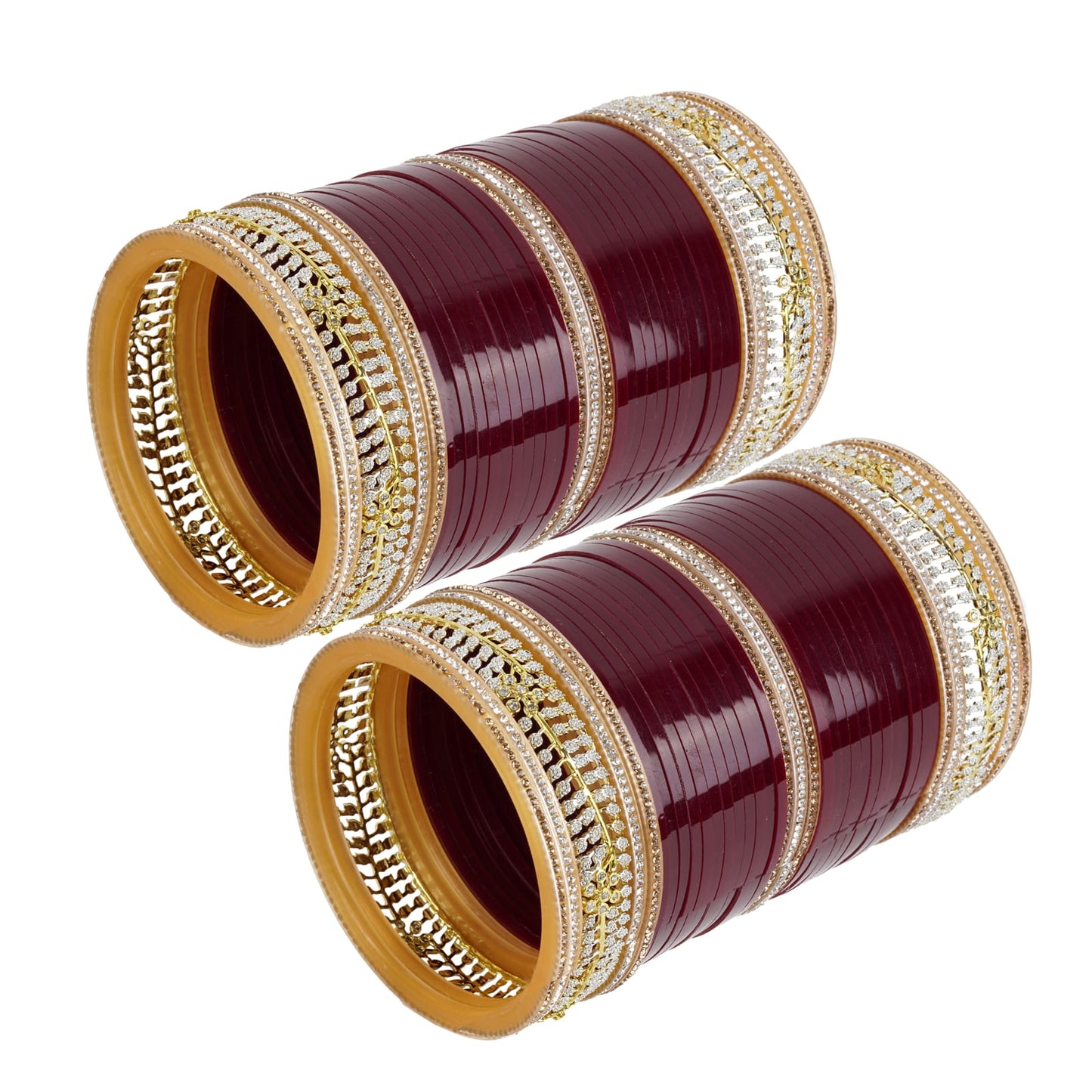 Leaf design AD bridal chura in red and maroon