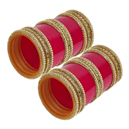 Gold-tone finish bridal bangles with AD stones