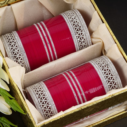 Close shot of red bridal chura set