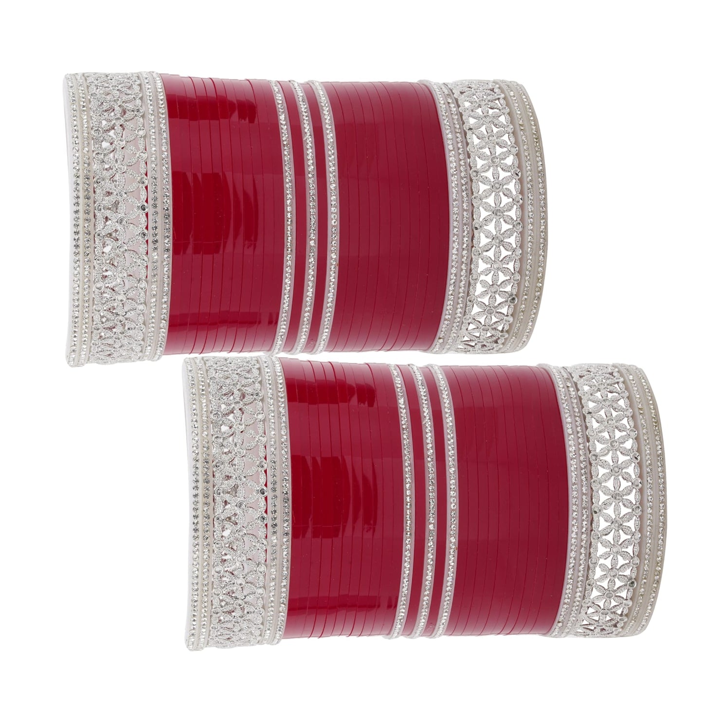 Front view of red wedding chura set