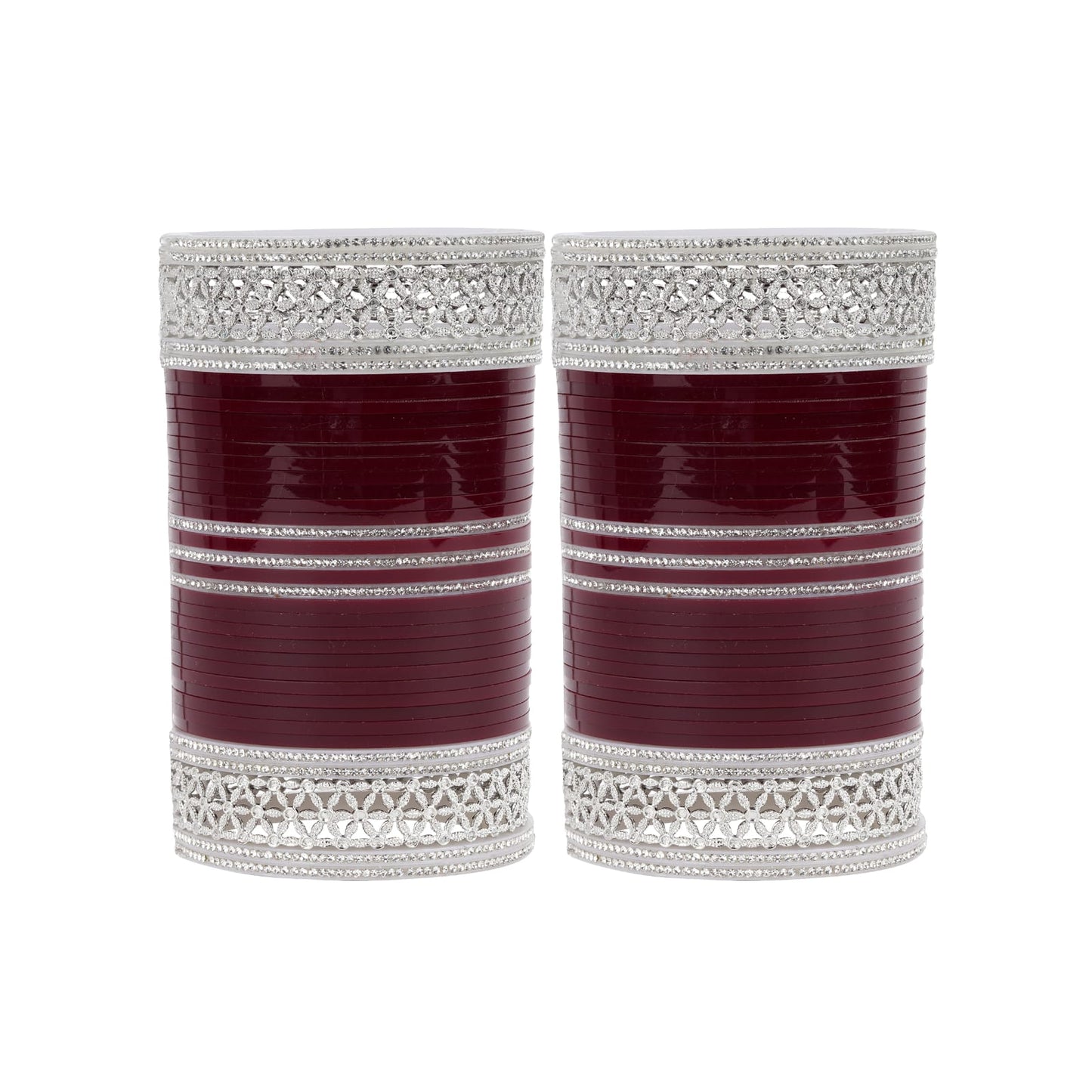 Red bridal chura set with silver kada detailing